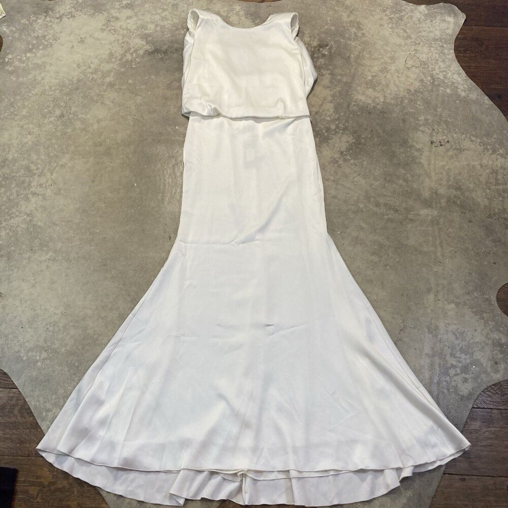 Rachel Zoe Wedding Dress Womens 0 White Drape Back Lace Shoulder Detail Maxi